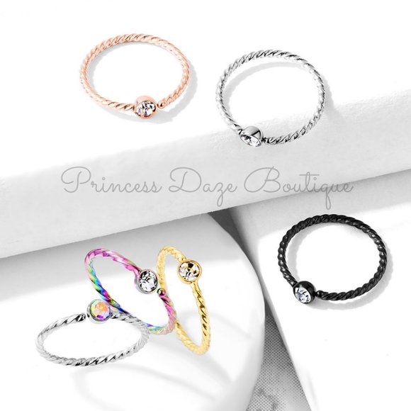 Crystal‎ Set Twisted Rope Bendable Hoop Nose Ring/ Ear Piercing - Picture 1 of 1